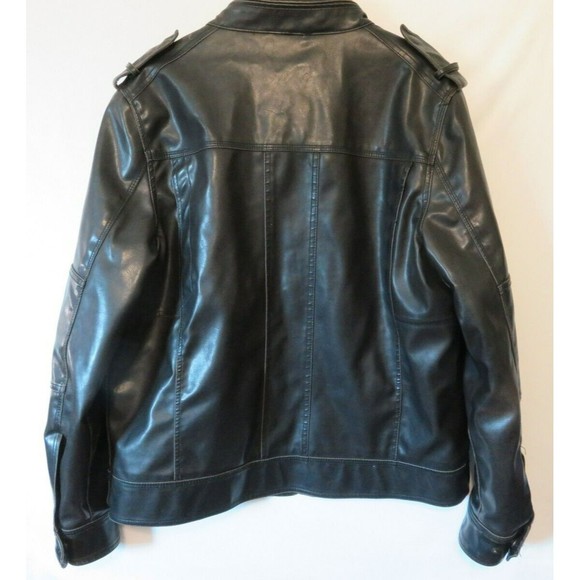 Levi’s Men Faux Leather Jacket Sz M Full Zip Rider Trucker Hooded Motorcycle - Picture 13 of 16